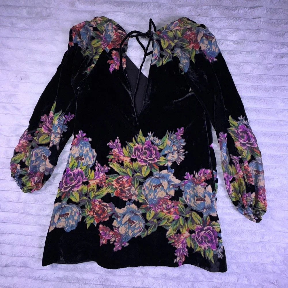 Free People Dress‎ Womens Small Misha Velvet Burnout Mini Witchy Whimsigoth